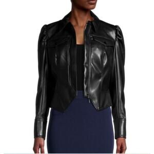 Jonathan Simkhai Jacket Womens Small Wyatt Faux Leather Moto Black Cropped Chic